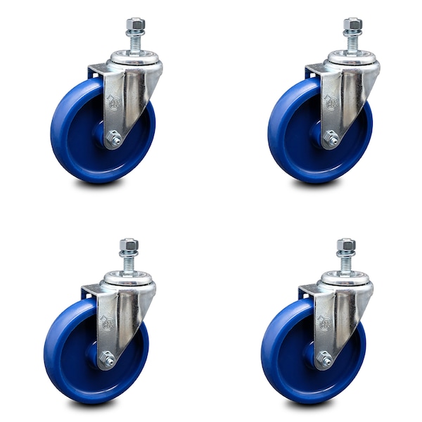 Service Caster 5 Inch Solid Polyurethane Wheel Swivel 1/2 Inch Threaded Stem Caster Set SCC SCC-TS20S514-SPUS-121315-4 - main